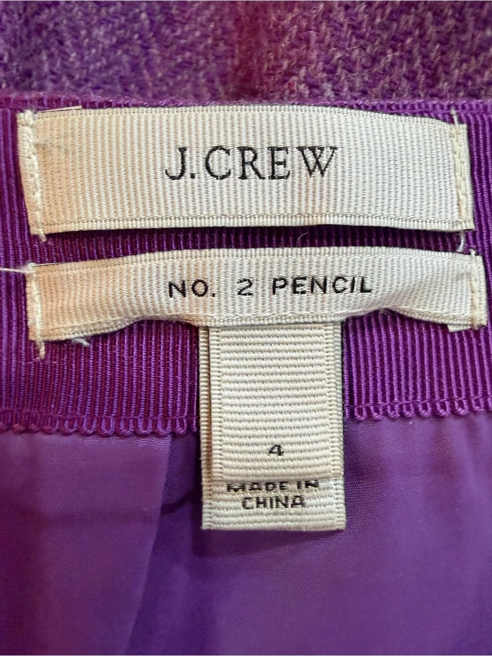 J.Crew 100% Wool Purple No. 2 Pencil Skirt Sz 4